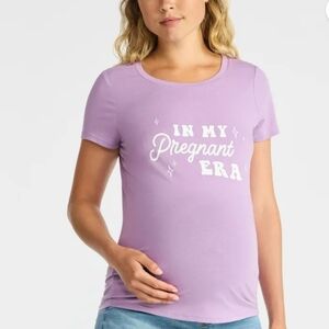 New Maternity T-shirt Size L Time & Tru Purple IN MY PREGNANT ERA S/S Round Neck